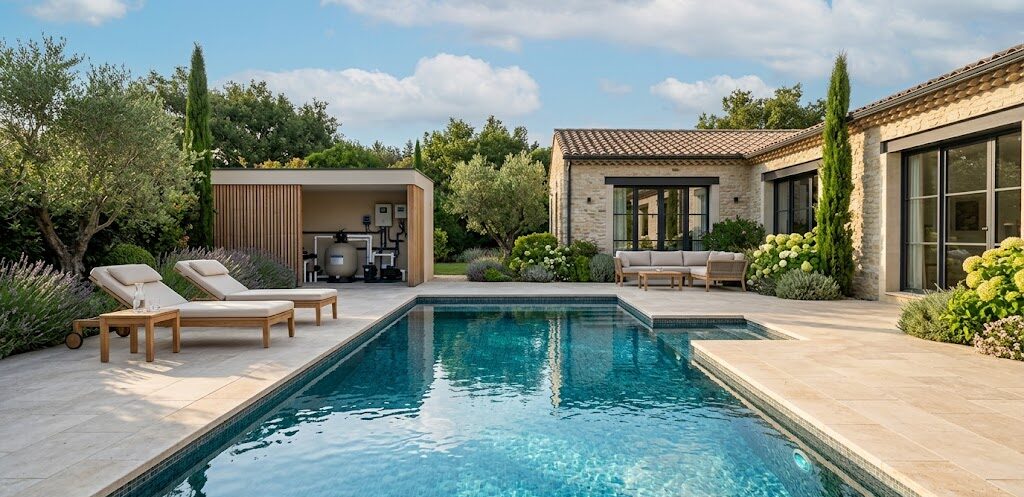 Piscine moderne avec eau propre et système de filtration performant