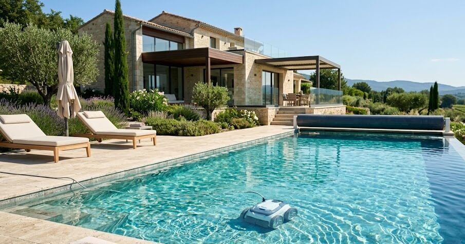 Piscine mopdrne avec robot de piscine