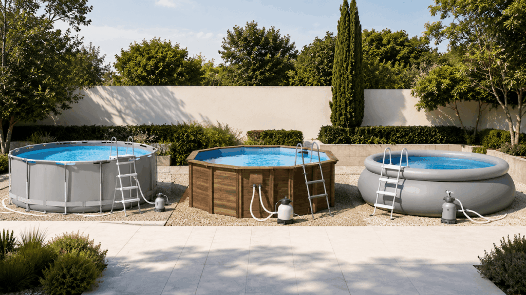 Piscines hors-sol avec pompe de filtration et accessoires de piscine pour entretien et baignade
