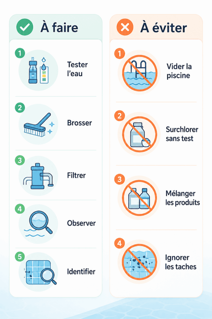 Checklist des actions à faire et à éviter en cas d’algues noires dans une piscine