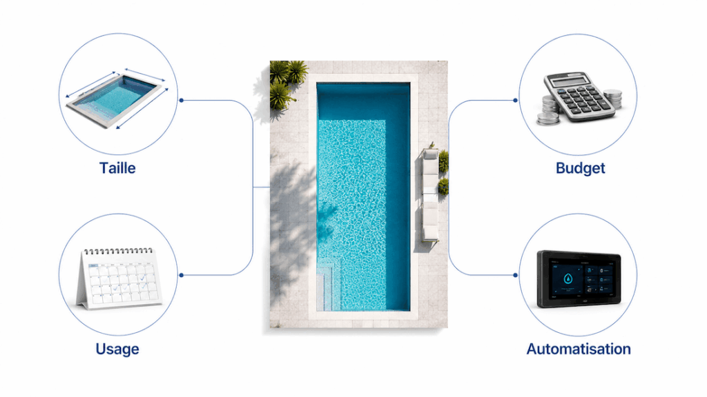 Guide comparatif piscine pour choisir ses équipements selon la taille du bassin, le budget, l’usage et le niveau d’automatisation.