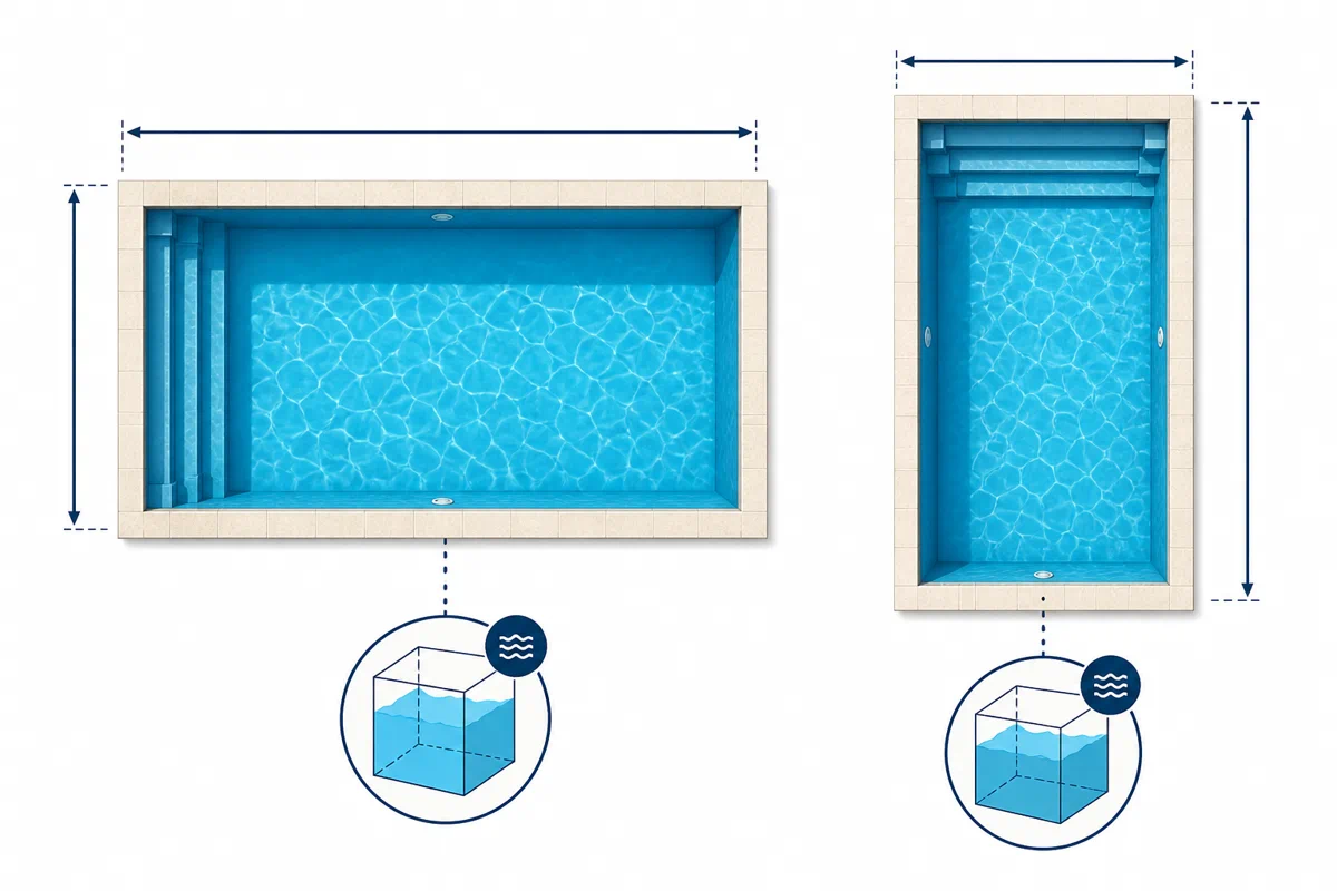 Deux configurations de bassin et leur volume d’eau indicatif