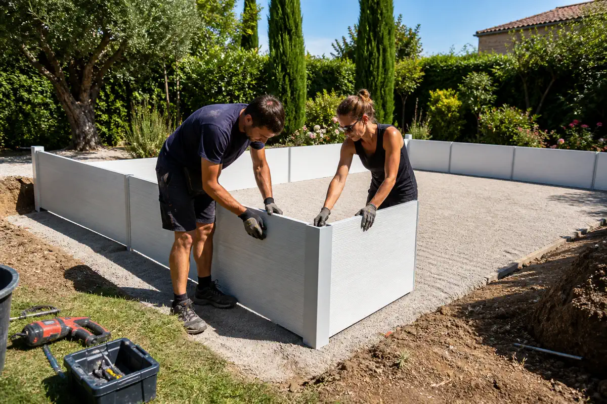 Assemblage des panneaux modulaires sur un terrain préparé