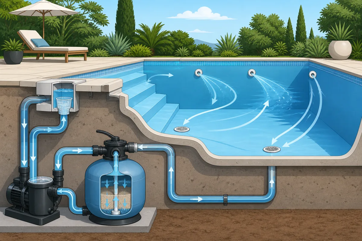 Le circuit d’un système de filtration de piscine