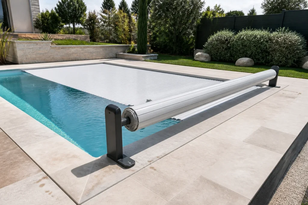 Volet hors d’eau piscine installé en bordure d’un bassin existant