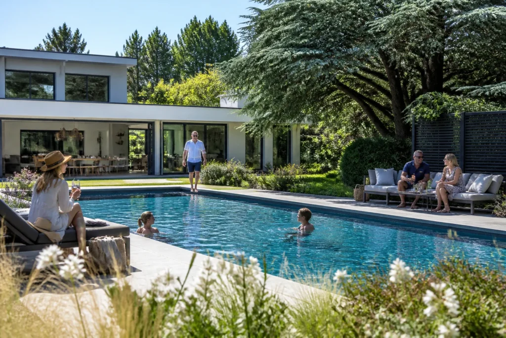 Piscine chez soi intégrée au jardin, un espace de détente et de convivialité
