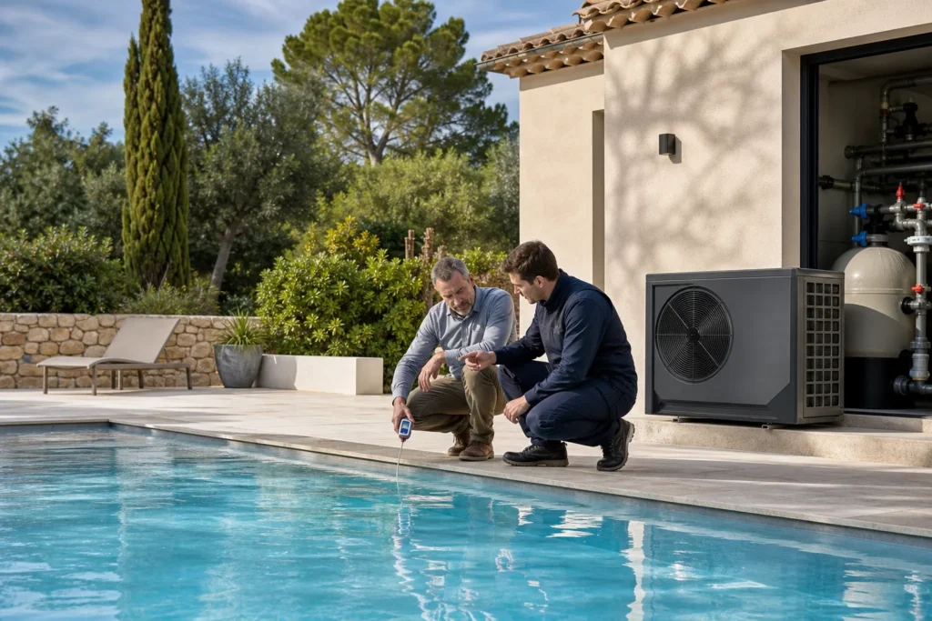 Piscine équipée d’un système de chauffage et vérification de la température de l’eau