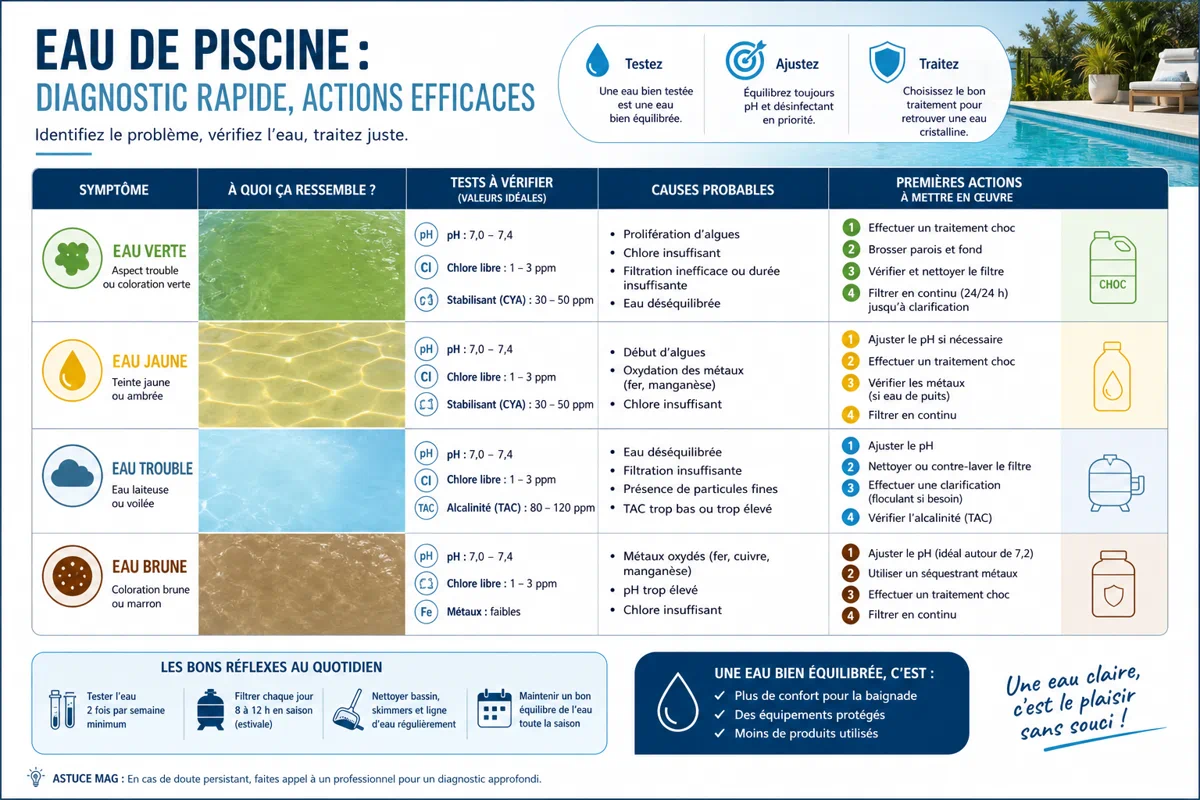 Les principaux symptômes et contrôles pour diagnostiquer l’eau de piscine