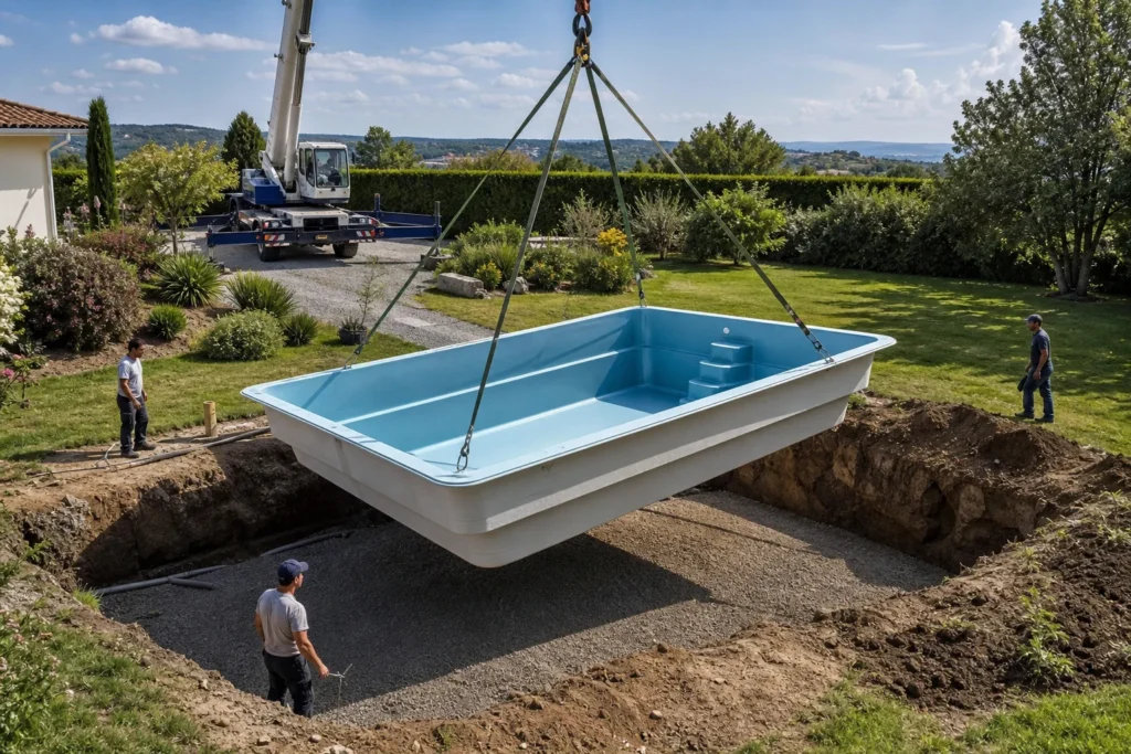 Installation d’une piscine monocoque préfabriquée dans un jardin résidentiel